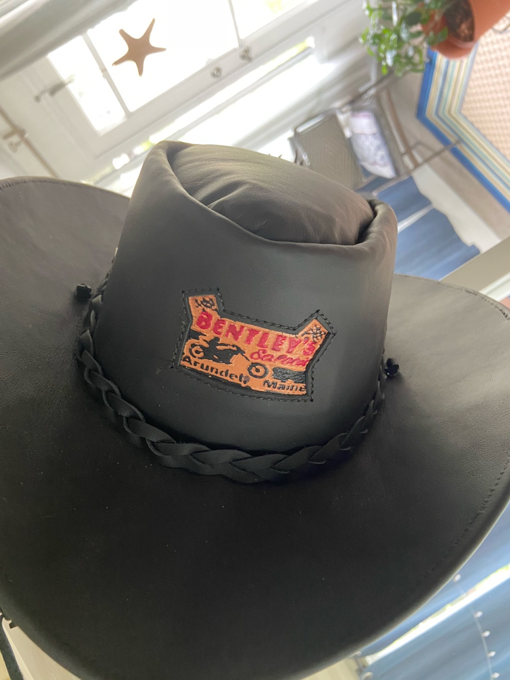 Genuine Black Leather Western Hat - Men's/womens